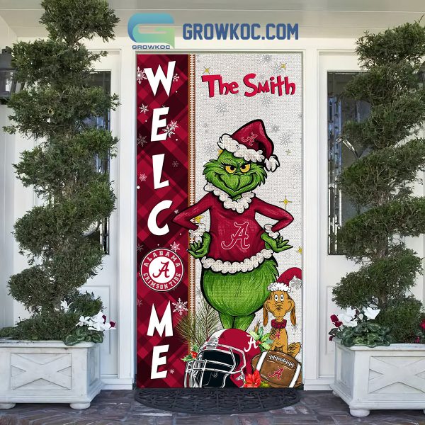 Alabama Crimson Tide Grinch Football Welcome Christmas Personalized Decor Door Cover