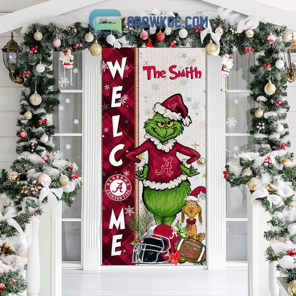 Alabama Crimson Tide Grinch Football Welcome Christmas Personalized Decor Door Cover