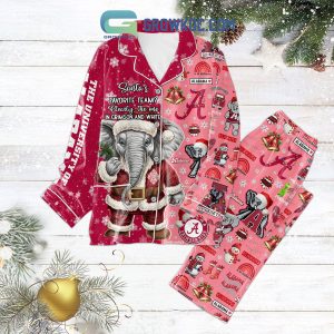 Alabama Crimson Tide Santa’s Favourite Team Clearly The One Is Crimson And White Christmas Silk Pajamas Set