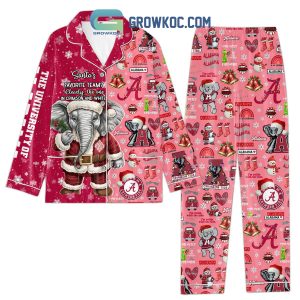 Alabama Crimson Tide Santa’s Favourite Team Clearly The One Is Crimson And White Christmas Silk Pajamas Set