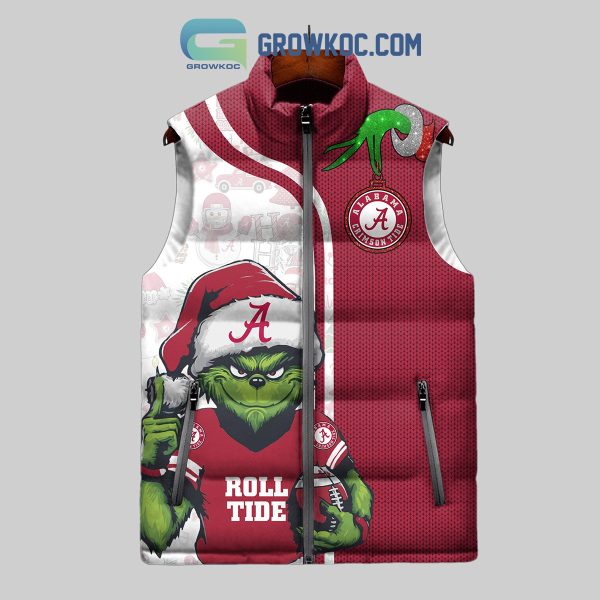 Alabama Crimson Tide They Hate Us Because They Ain_t Us Alabama Roll Tide Christmas Grinch Sleeveless Puffer Jacket