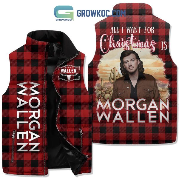 All I Want For Christmas Is Morgan Wallen Santa Send Me Wallen Sleeveless Puffer Jacket Red Design