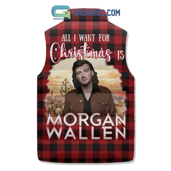 All I Want For Christmas Is Morgan Wallen Santa Send Me Wallen Sleeveless Puffer Jacket Red Design