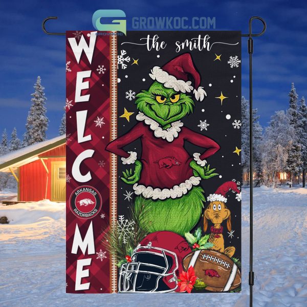 Arkansas Razorbacks NCAA Grinch Football Welcome Christmas House Garden Flag