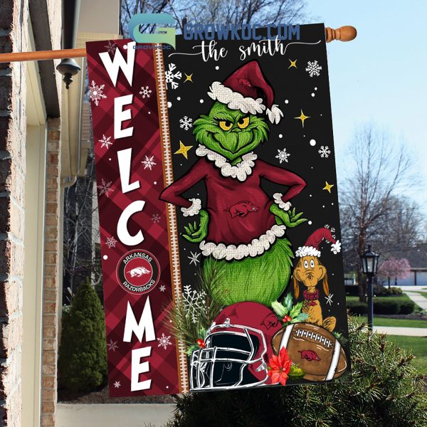 Arkansas Razorbacks NCAA Grinch Football Welcome Christmas House Garden Flag