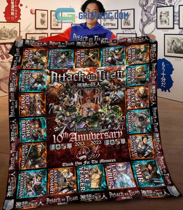 Attack On Titan 10th Anniversary 2013 2023 Memories Fleece Blanket Quilt