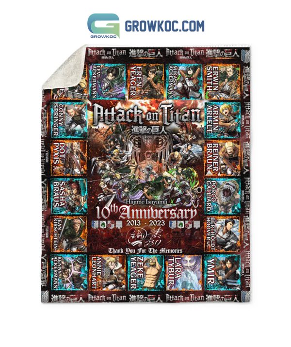 Attack On Titan 10th Anniversary 2013 2023 Memories Fleece Blanket Quilt