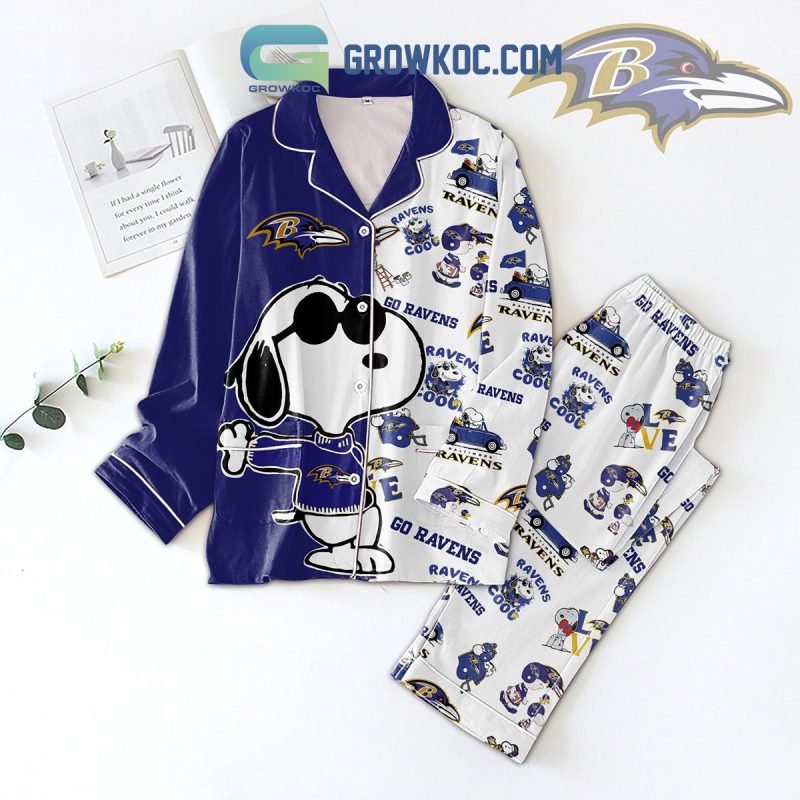 Baltimore Ravens Snoopy Peanuts Go Ravens Pajamas Set Growkoc