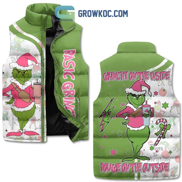 Basic Grinch Christmas Winter Grinch On The Inside Bougie On The Outside Sleeveless Puffer Jacket