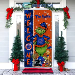 Boise State Broncos Grinch Football Welcome Christmas Personalized Decor Door Cover