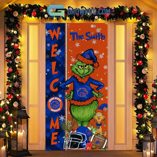 Boise State Broncos Grinch Football Welcome Christmas Personalized Decor Door Cover