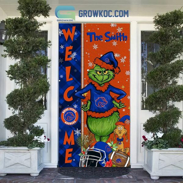 Boise State Broncos Grinch Football Welcome Christmas Personalized Decor Door Cover