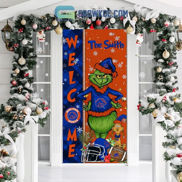 Boise State Broncos Grinch Football Welcome Christmas Personalized Decor Door Cover