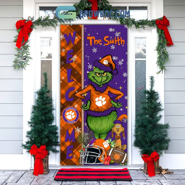 Clemson Tigers Grinch Football Welcome Christmas Personalized Decor Door Cover