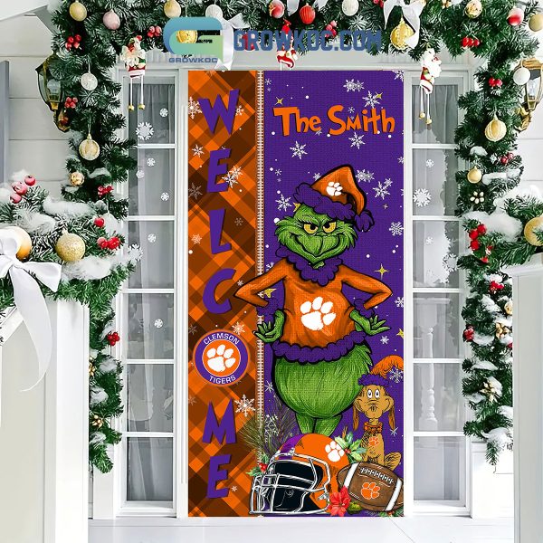 Clemson Tigers Grinch Football Welcome Christmas Personalized Decor Door Cover