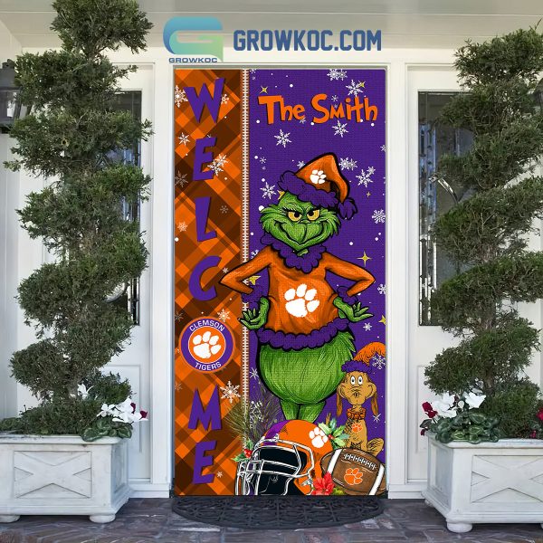 Clemson Tigers Grinch Football Welcome Christmas Personalized Decor Door Cover