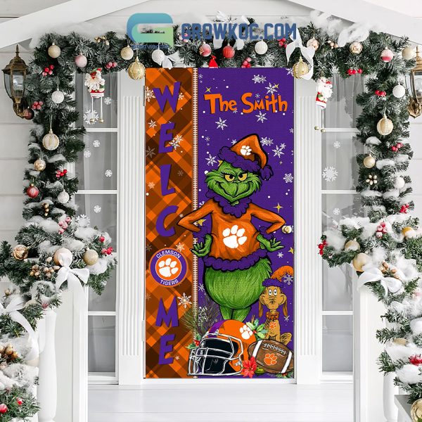 Clemson Tigers Grinch Football Welcome Christmas Personalized Decor Door Cover