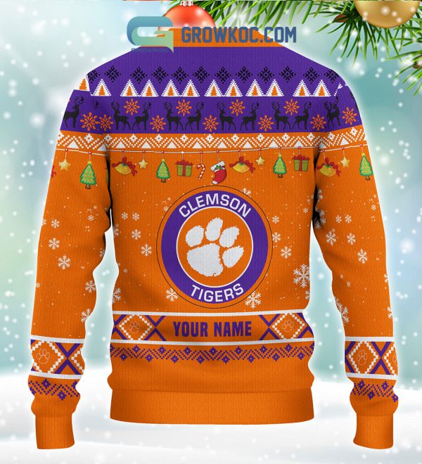 Clemson Tigers NCAA Ho Ho Ho Snow Christmas Personalized Ugly Sweater