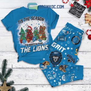 Detroit Lions Tis The Season To Watch The Lions One Pride Defend The Den Roary Gridiron Heroes Christmas Fleece Pajama Set