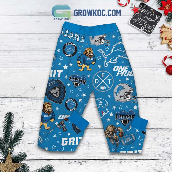 Detroit Lions Tis The Season To Watch The Lions One Pride Defend The Den Roary Gridiron Heroes Christmas Fleece Pajama Set