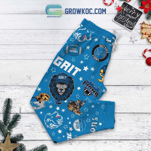 Detroit Lions Tis The Season To Watch The Lions One Pride Defend The Den Roary Gridiron Heroes Christmas Fleece Pajama Set