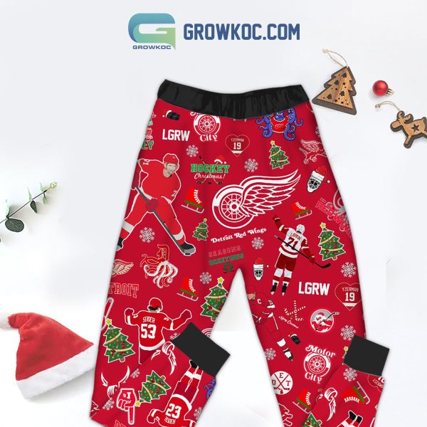Detroit Red Wings NHL Hockey Christmas LGRW Happy Red Wings Holidays Christmas Fleece Pajamas Set