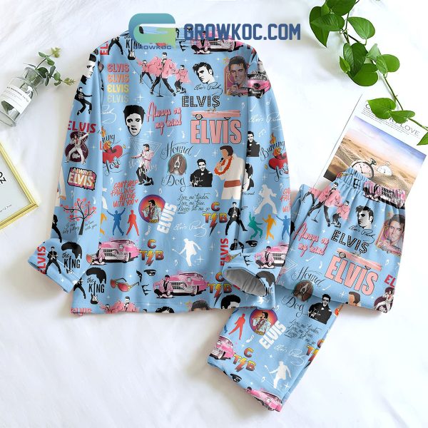 Elvis Presley King Of Rock and Roll Blue Design Can Not Help Falling In Love With You  Silk Pajamas Set
