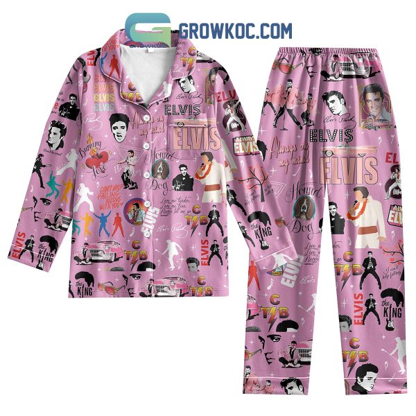 Elvis Presley King Of Rock and Roll Can Not Help Falling In Love With You  Silk Pajamas Set Pink Edition