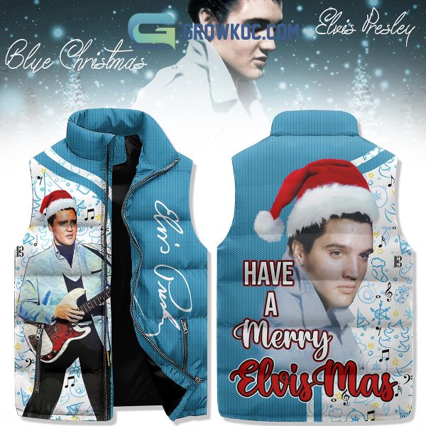 Elvis Presley King Of Rock and Roll Christmas Have A Merry Elvismas Sleeveless Puffer Jacket