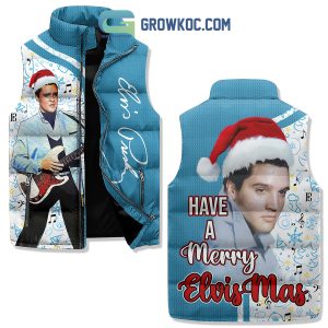 Elvis Presley King Of Rock and Roll Christmas Have A Merry Elvismas Sleeveless Puffer Jacket