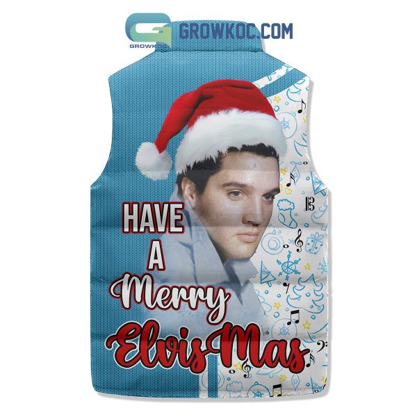 Elvis Presley King Of Rock and Roll Christmas Have A Merry Elvismas Sleeveless Puffer Jacket