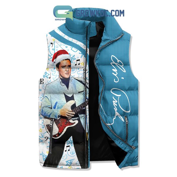 Elvis Presley King Of Rock and Roll Christmas Have A Merry Elvismas Sleeveless Puffer Jacket