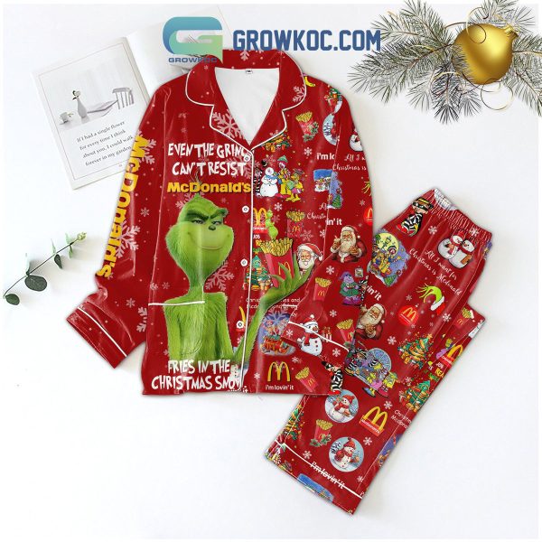 Even The Grinch Can’t Resist McDonald’s Fries In The Christmas Snow I’m Lovin’It Christmas Silk Pajamas Set