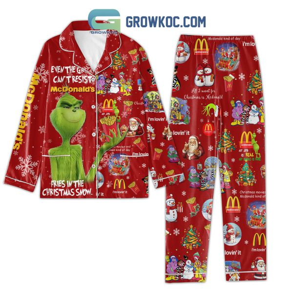 Even The Grinch Can’t Resist McDonald’s Fries In The Christmas Snow I’m Lovin’It Christmas Silk Pajamas Set