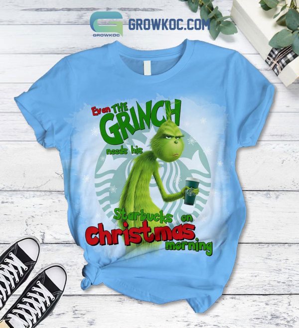 Even The Grinch Needs His Starbucks On Christmas Morning Fleece Pajamas Set