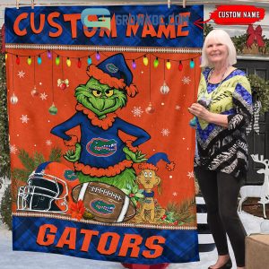 Florida Gators Grinch Football Merry Christmas Light Personalized Fleece Blanket Quilt