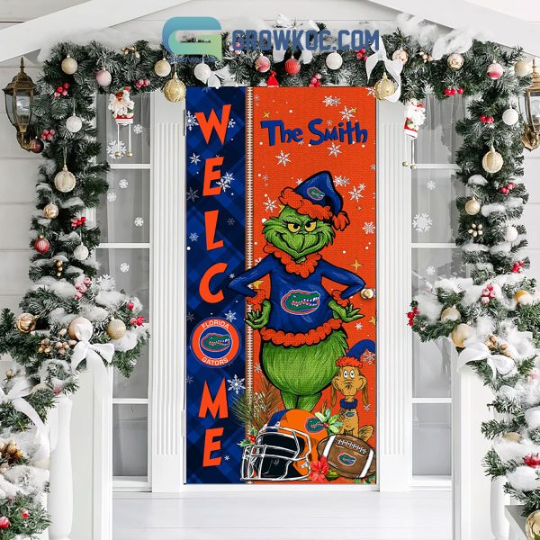 Florida Gators Grinch Football Welcome Christmas Personalized Decor Door Cover