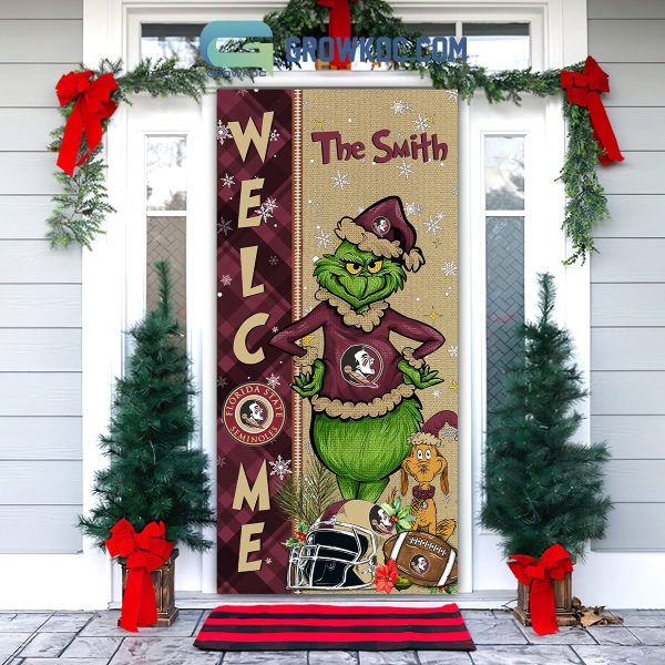 Florida State Seminoles Grinch Football Welcome Christmas Personalized Decor Door Cover