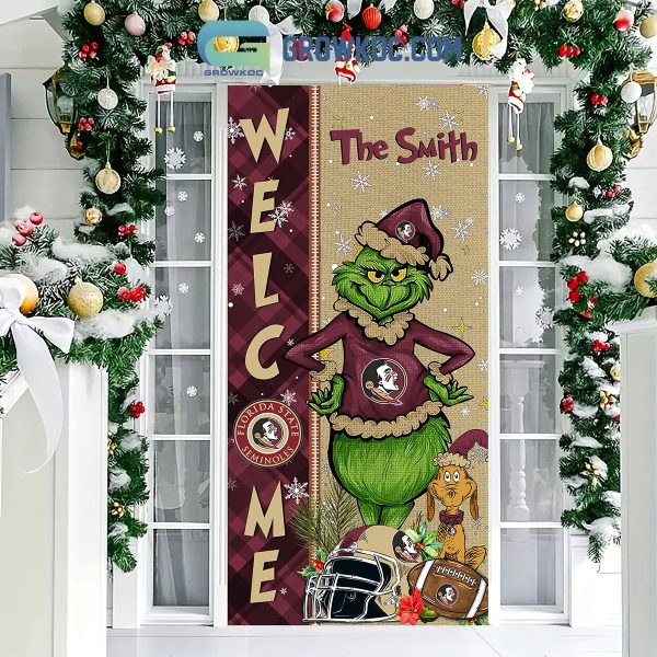 Florida State Seminoles Grinch Football Welcome Christmas Personalized Decor Door Cover