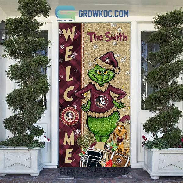 Florida State Seminoles Grinch Football Welcome Christmas Personalized Decor Door Cover