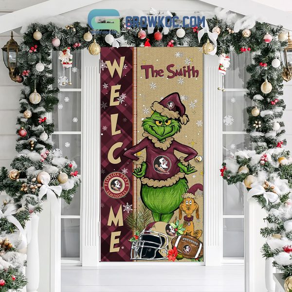 Florida State Seminoles Grinch Football Welcome Christmas Personalized Decor Door Cover