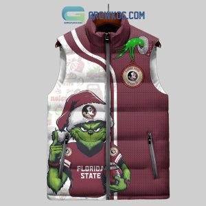 Florida State Seminoles They Hate Us Because They Ain_t Us Seminoles Christmas Grinch Sleeveless Puffer Jacket