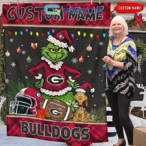 Georgia Bulldogs Grinch Football Merry Christmas Light Personalized Fleece Blanket Quilt