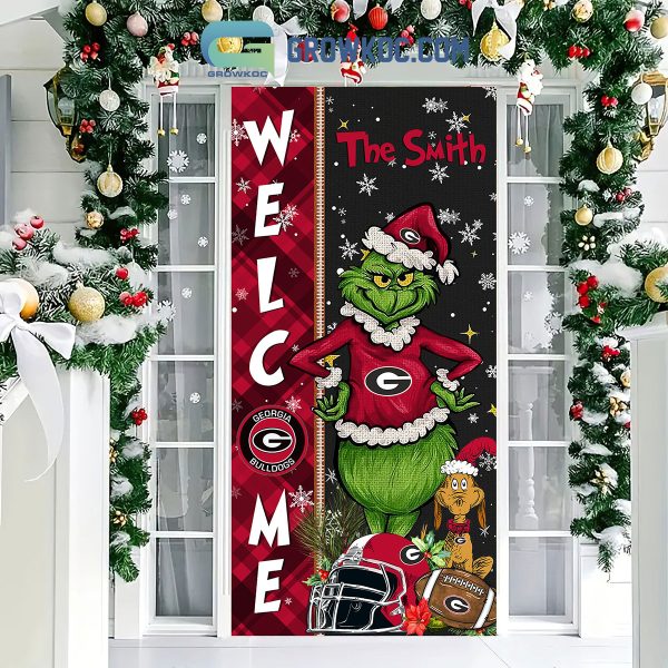 Georgia Bulldogs Grinch Football Welcome Christmas Personalized Decor Door Cover