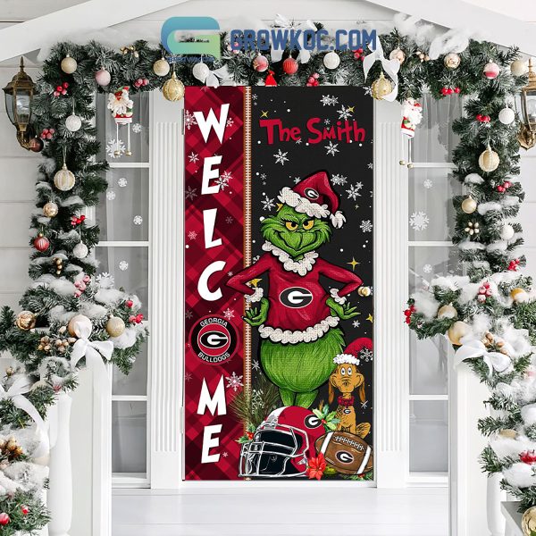 Georgia Bulldogs Grinch Football Welcome Christmas Personalized Decor Door Cover