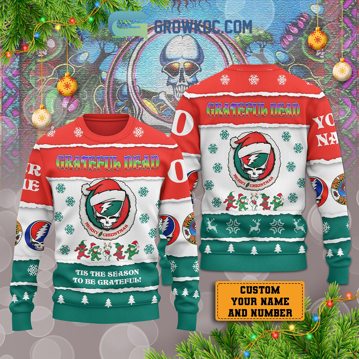 Jerry Garcia Grateful Dead Rock Band Ugly Christmas Sweater