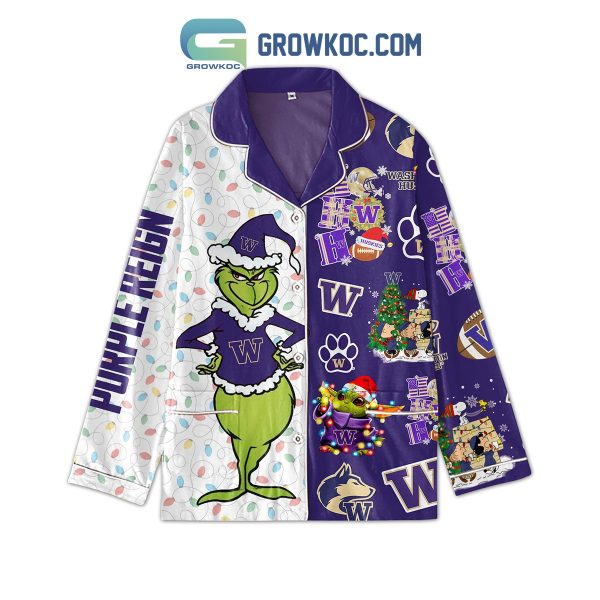 Grinch Baby Yoda Washington Huskies UW Purple Reign NCAA Christmas Holidays Silk Pajamas Set