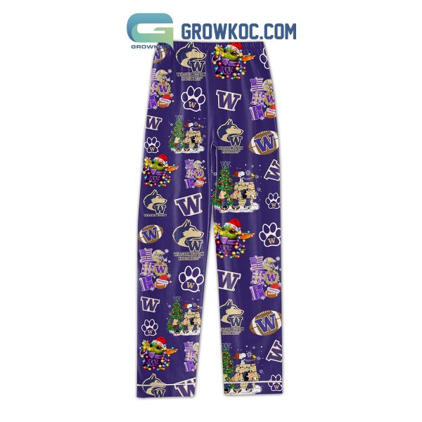 Grinch Baby Yoda Washington Huskies UW Purple Reign NCAA Christmas Holidays Silk Pajamas Set