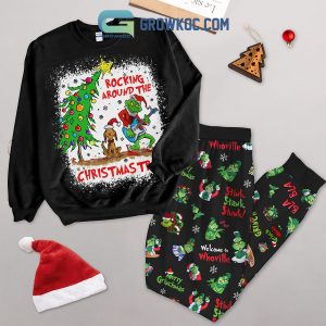 Grinch Rocking Around The Christmas Tree Stink Stank Stunk Welcome To Whoville Merry Grinchmas Fleece Pajama Sets