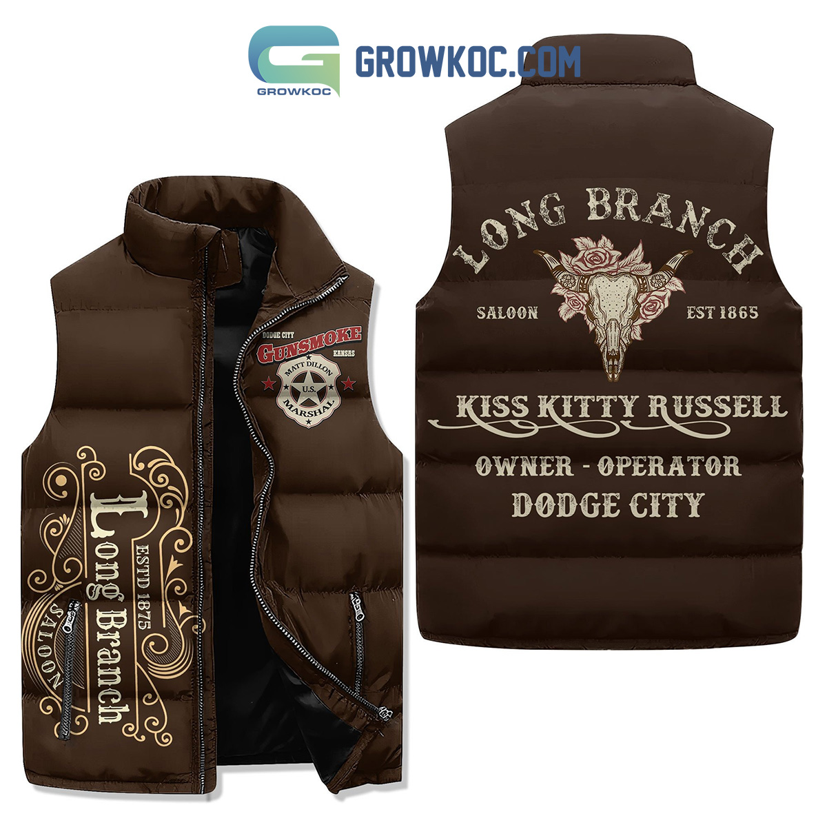 Gunsmoke Long Branch Saloon Sleeveless Puffer Jacket - Growkoc